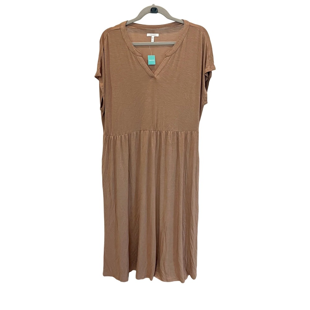 NEW‎ Maurices Brown V-Neck Short Sleeve Pocket Midi Slub Jersey Dress - Size XXL